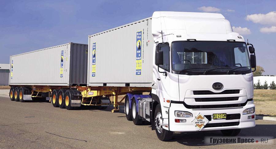 Тяжёлый тягач UD Quon способен таскать австралийские дорожные поезда – road train