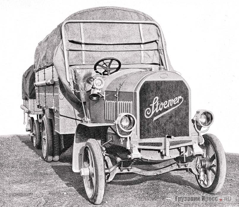 Субсидированные прусским военным министерством автопоезда Stoewer поставлялись до войны в РИА. Испытательный пробег грузовиков Военного ведомства, 1912 г.
