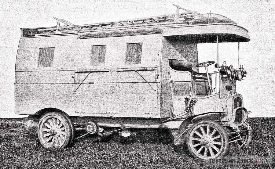 Ремонтная мастерская на шасси грузовика Delahaye для Офицерской воздухоплавательной школы в Гатчине, 1913 г.