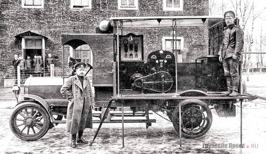 Приобретённый до войны передвижной генератор для радиостанции на шасси немецкого автомобиля Protos из состава 5-го авиадивизиона, 1915 г.