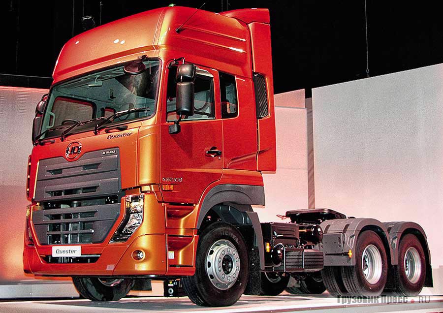 Новейший UD Quester CWE 370 6x4 создан при поддержке нового хозяина – Volvo. Поскольку модель Quester CWE 370 6x4 рассчитана на 50-тонный автопоезд, то в Японии не предлагается
