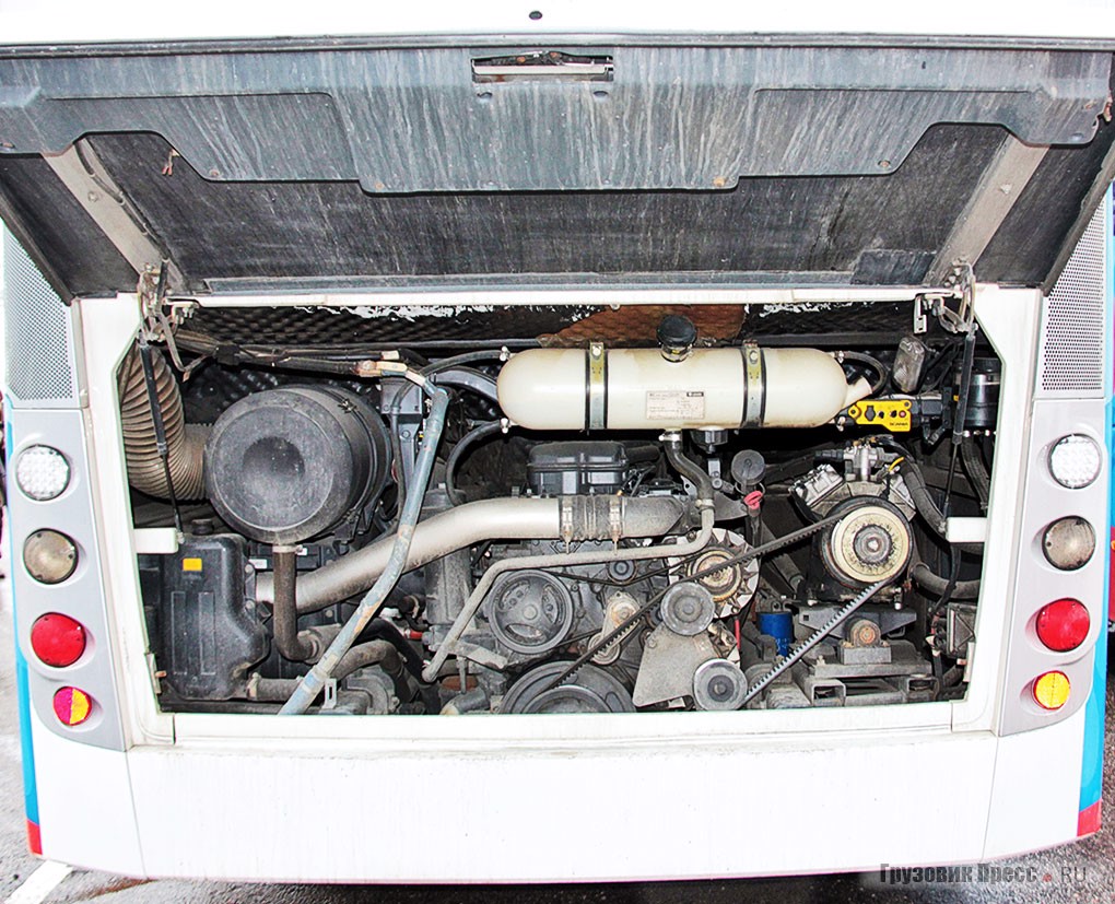 Двигатель DC 13 (310 л.с., 1550 Н∙м) в корме пассажирского автобуса с раздельными головками цилиндров соответствует канонам марки