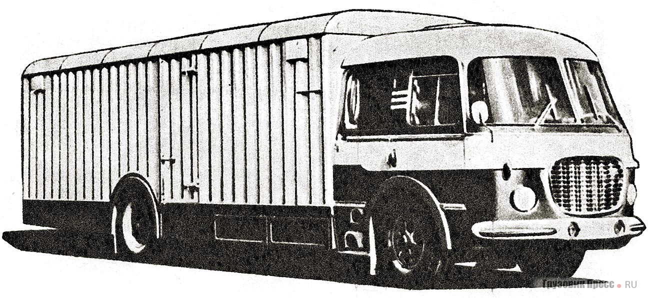 Однако более распространенными были закрытые фургоны Škoda-706RТO-S  для доставки мебели и других промтоваров. Экземпляр из состава передвижной выставки «Европатур-3». 1966 г.