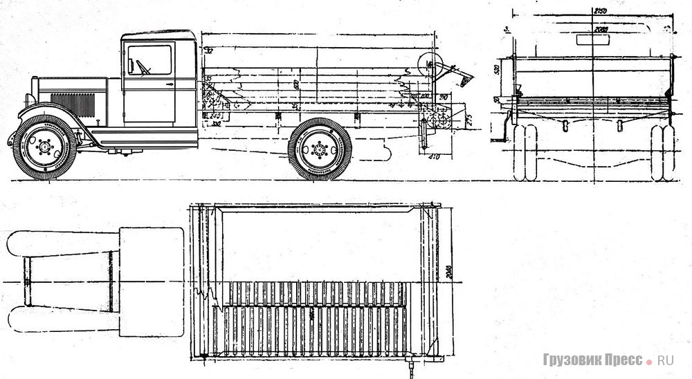 Чертёж ручного самосвала конвейерного типа разработки ЦАНИИ, 1935–1936 гг.