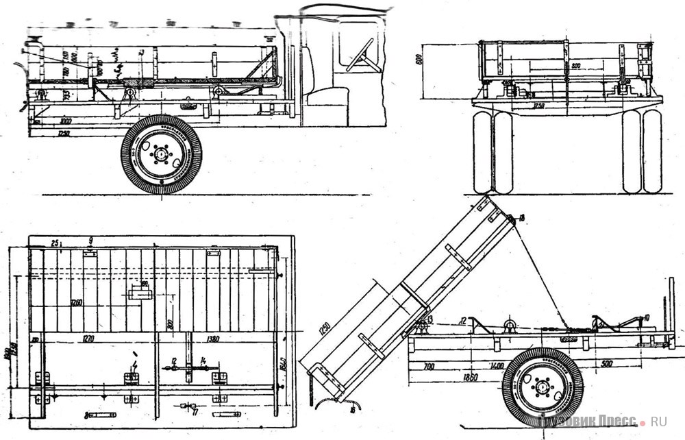 Схема роликового инерционного самосвала на базе ЗИС-5 конструкции Рубинчика, 1935 г.