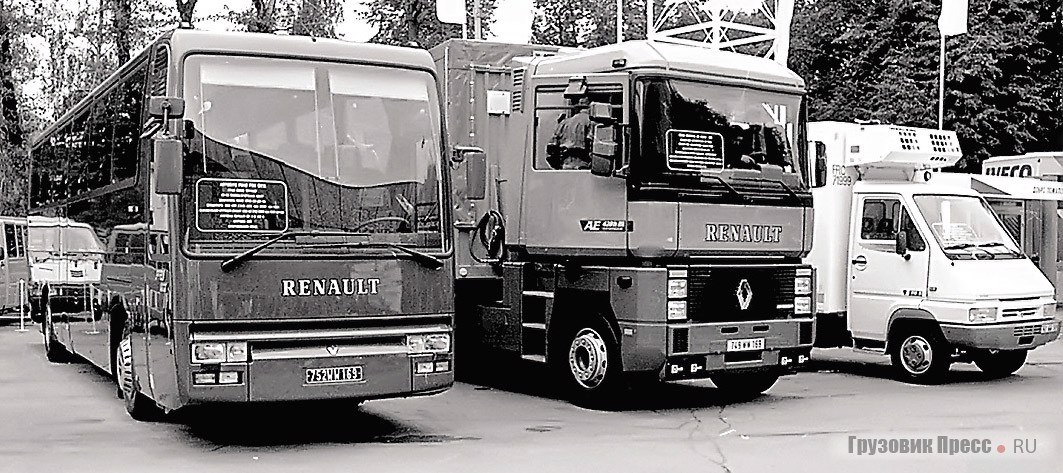 Коммерческая плеяда Renault: лайнер FR1 GTX, тягач Magnum AE420 Ti (4x2), рефрижератор Messenger на MIMS’93, проходившем на ВДНХ. На открытой площадке были выставлены Renault Trafic и Renault Master