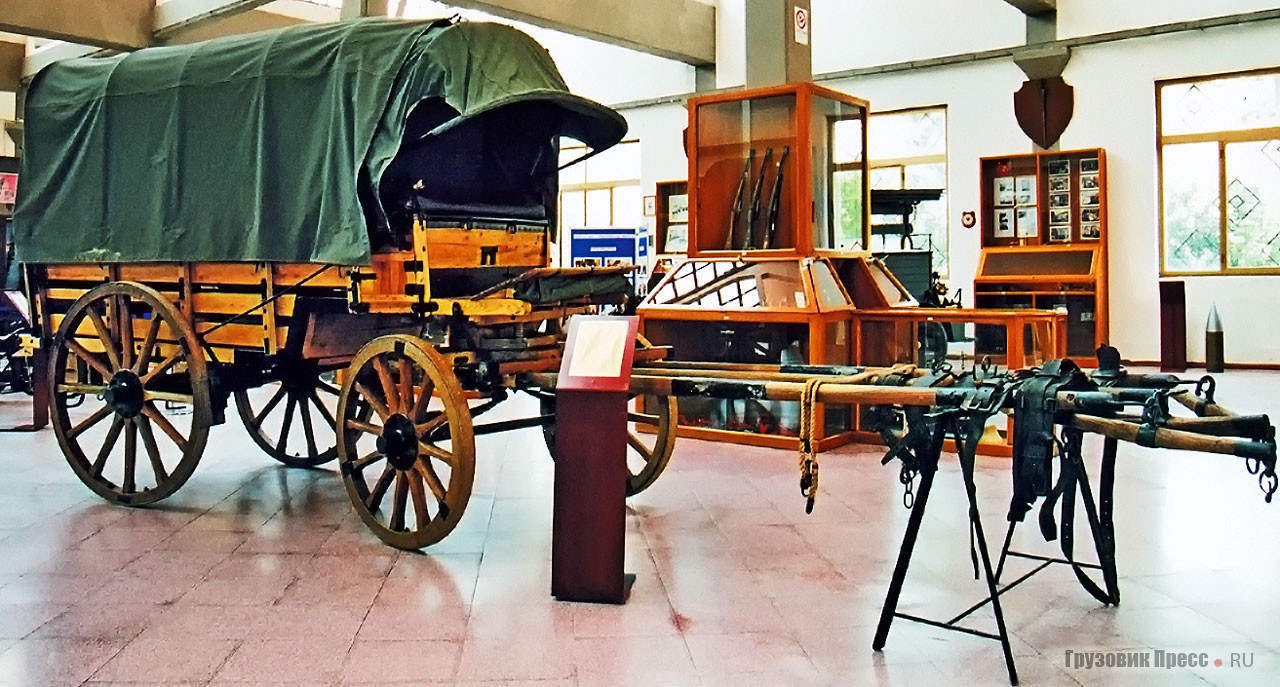 Ещё более редкий экспонат – [b]carro bagaglio, багажный фургон[/b] итальянских королевских вооруженных сил конца XIX – начала XX века. На 1 июля 1916 года в 5-й армии числилось 2114 повозок и 4330 тягловых единиц. И даже во Второй мировой войне гужевой транспорт продолжал играть важную роль в снабжении войск