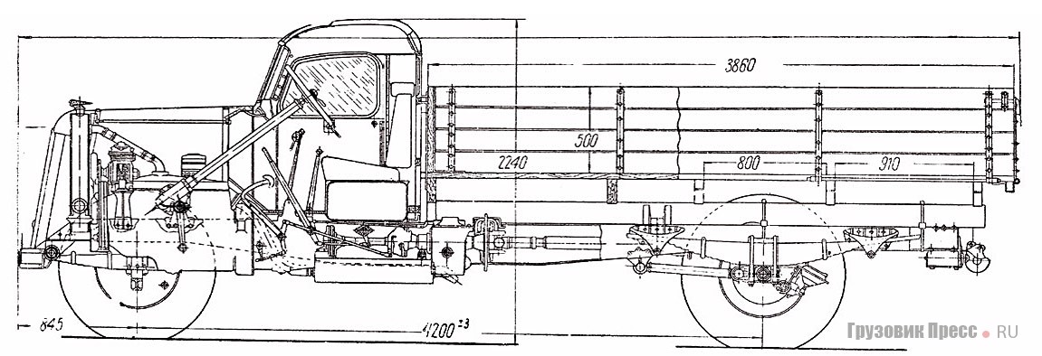 Общий вид перспективного ЯГ-7, разработанного конструкторским отделом Ярославского автозавода во главе с В.В. Осепчуговым и Г.М. Кокиным в 1938 г.