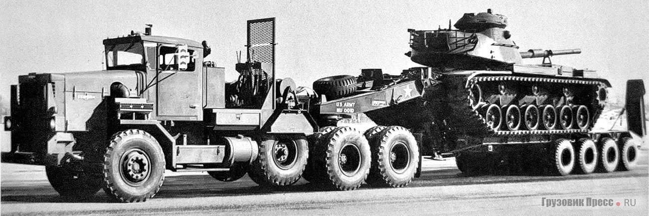 Седельный тягач XM911 с полуприцепом M747 во время испытаний, 1976 г.