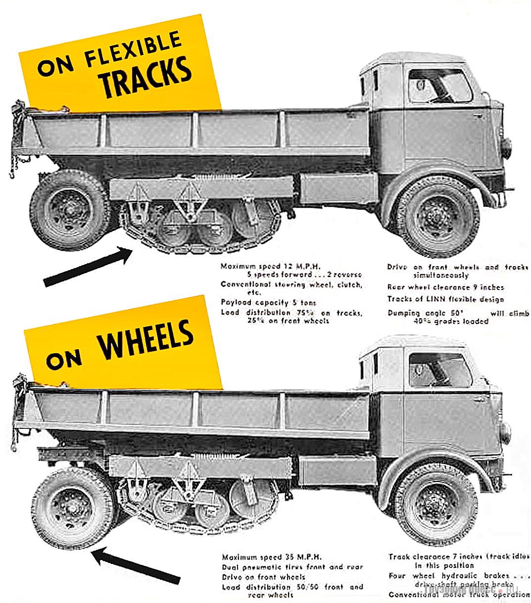 Linn C-5 на полугусеничном и колесном ходу. Из проспекта 1939 г.