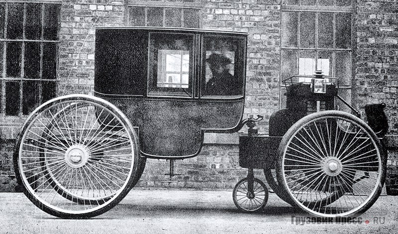 Курьёзная конструкция британской фирмы Madelvic Carriage Co. Ltd – электрический седельный тягач с прицепом-дилижансом Double Brougham No. I выпущен в 1899 г.