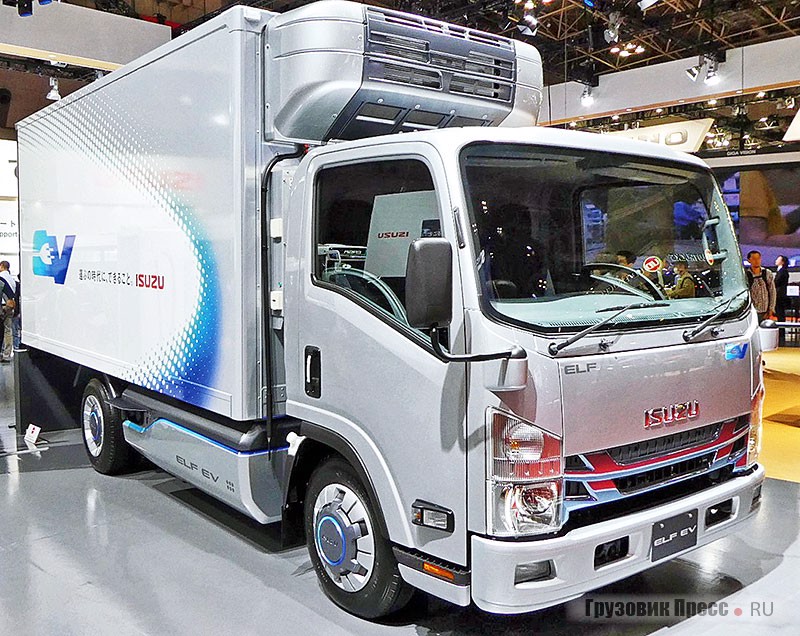 Электрогрузовик Isuzu Elf EV использует более эффективные и дорогие литийионные батареи. И всё равно заряда хватает всего на 100 км пути