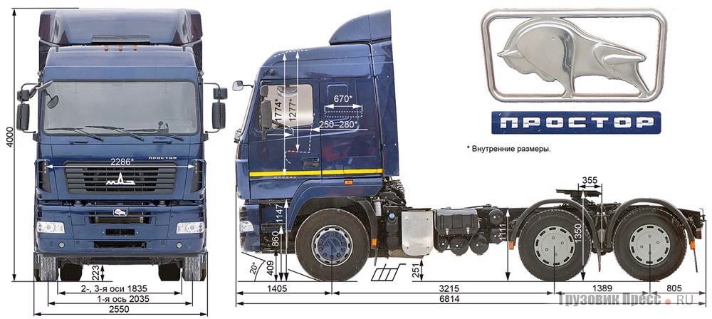 Габаритная схема МАЗ-6430W8 «Простор»