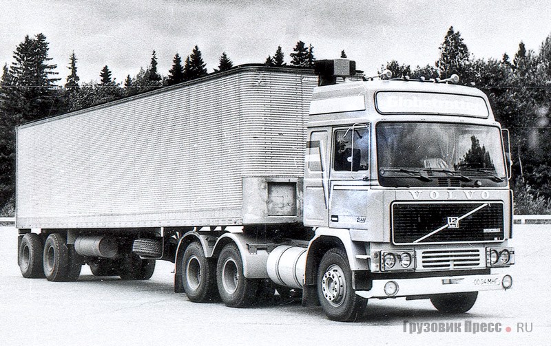 Volvo F1227 с кабиной Globetrotter и с французским полуприцепом Fruehauf на Дмитровском автополигоне, 1985 г.