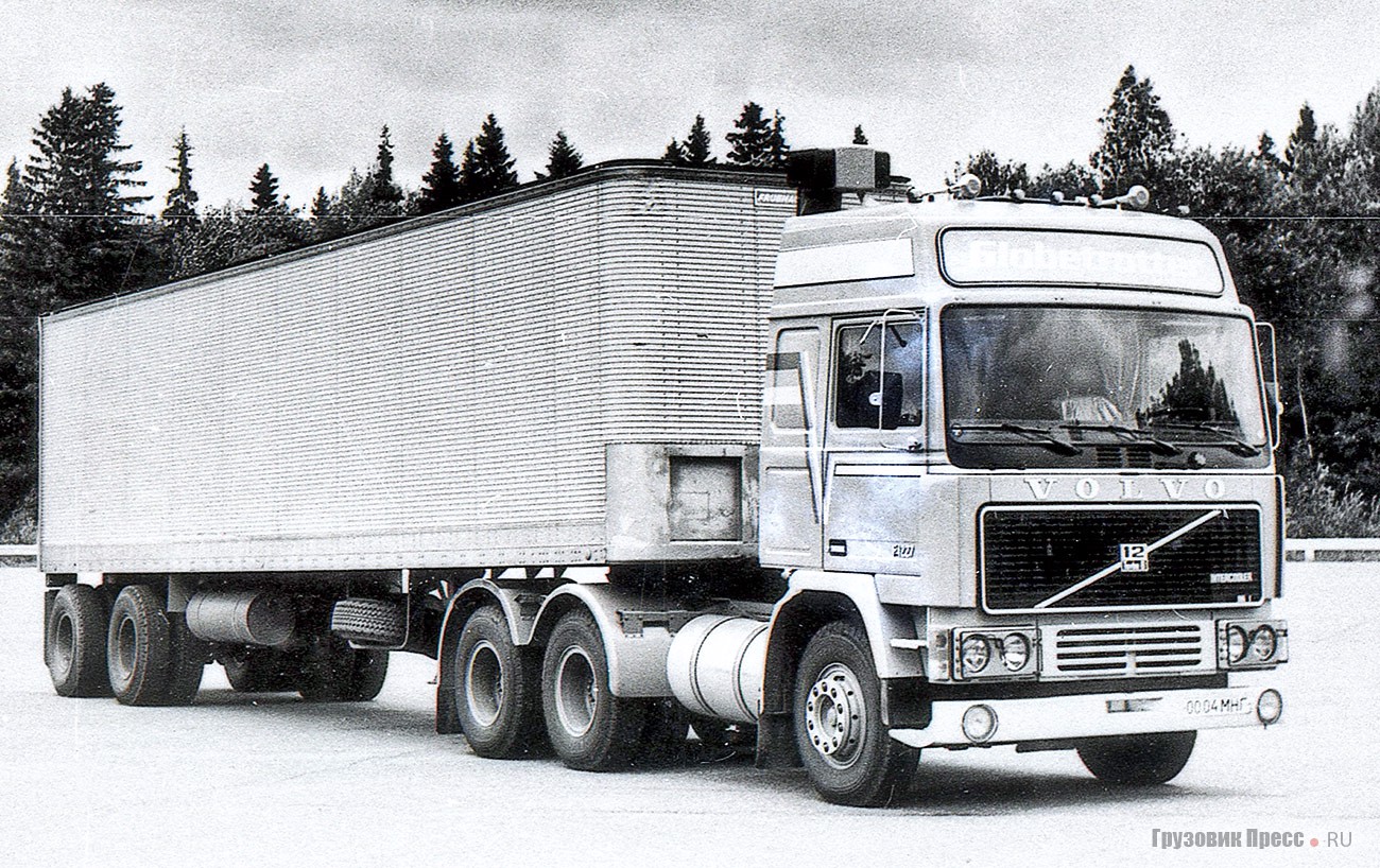 Volvo F1227 с кабиной Globetrotter и с французским полуприцепом Fruehauf на Дмитровском автополигоне, 1985 г.