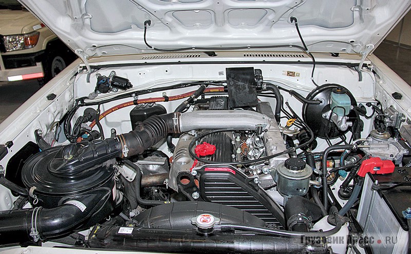 В моторном отсеке 4-литровый 6-цилиндровый безнаддувный дизель Toyota 1HZ мощностью 128 л.с.