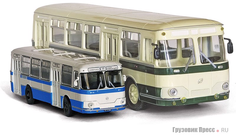 Модель ЛиАЗ-677 в «72-м» масштабе («Автобусы нашего прошлого») с таким же автобусом в «43-м» масштабе (ClassicBus)