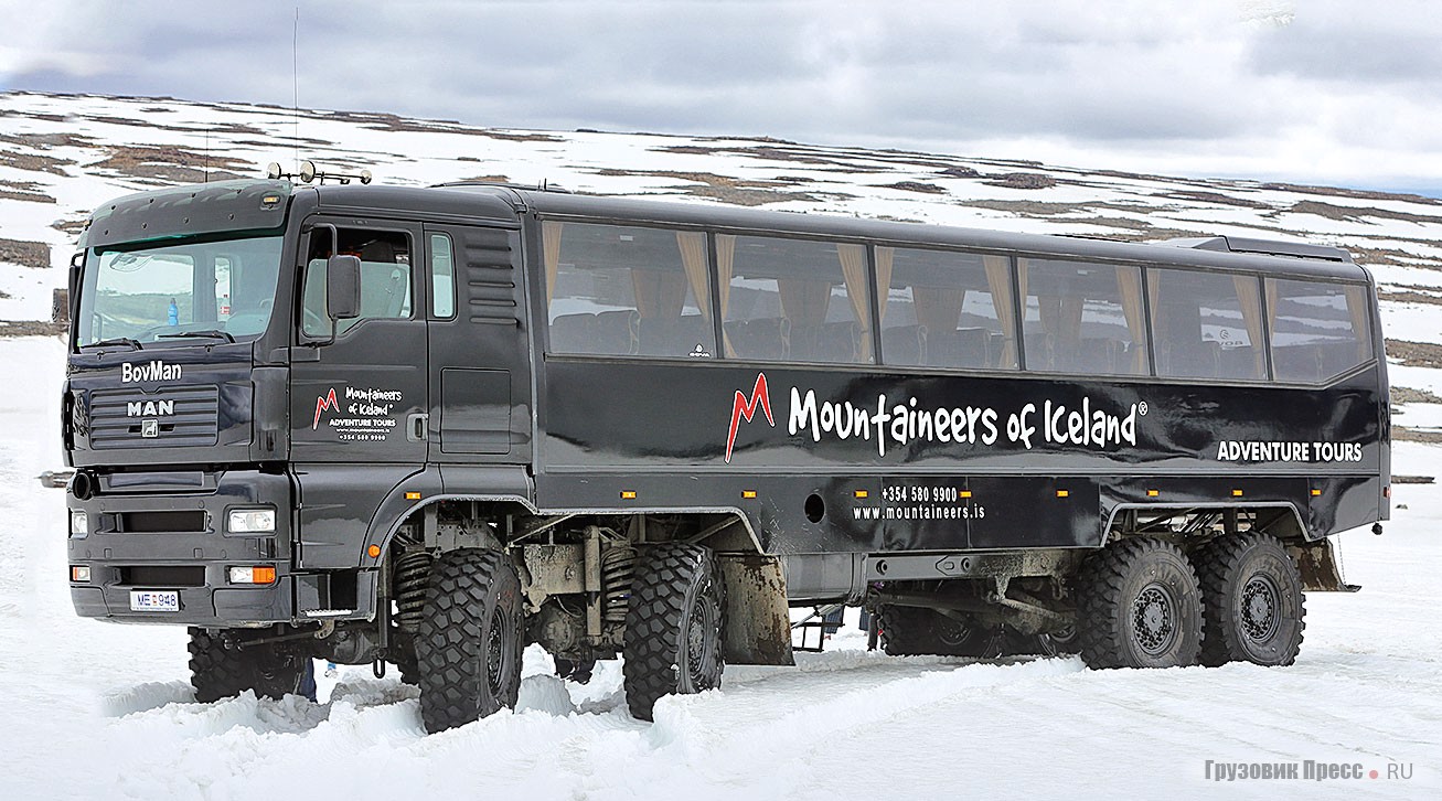 Гибридный вариант от Mountaineers of Iceland, названный BovMan. На этот раз исландские туристы позвали на помощь специалистов из компании Vélrás (Рейкьявик). Кузов для туристической машины был позаимствован у отслужившего свой срок автобуса Bova, а четырёхосное шасси грузовика MAN TGA купили у дилера. После соединения компонентов компаний MAN и Bova возникла идея названия BovMan