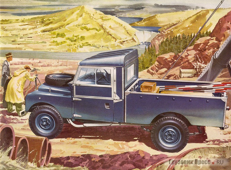 Пикап Land-Rover 107 грузоподъёмностью 500 кг 1953 года. Выбор окраски: серый кузов – голубые колёса, голубой кузов – серые колёса