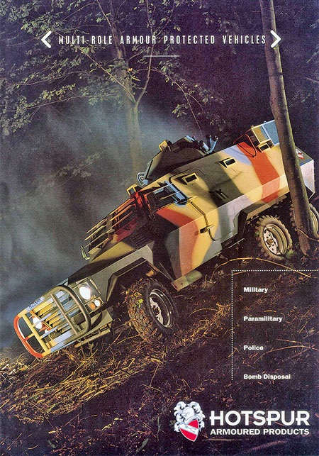 Рекламная брошюра бронетранспортёров Hotspup Hussar. С 1987 по 1997 год Hotspur Armoured Products поставила несколько машин в Бахрейн, Египет, Шри-Ланку