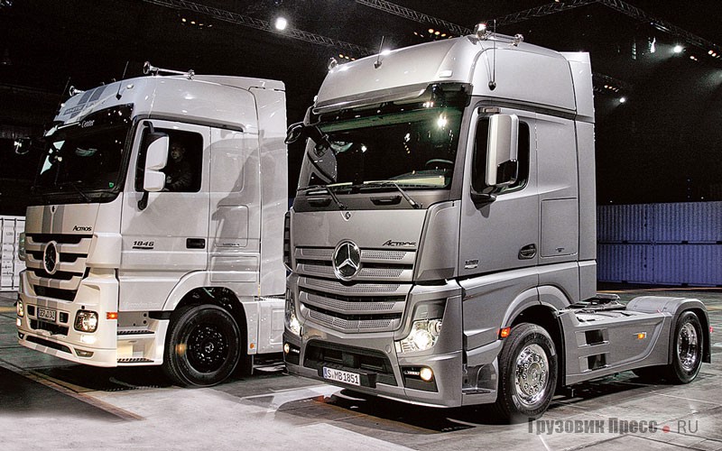 Два поколения Mercedes-Benz Actros, показанные в Брюсселе в 2011 году, старое и новое – изменения налицо