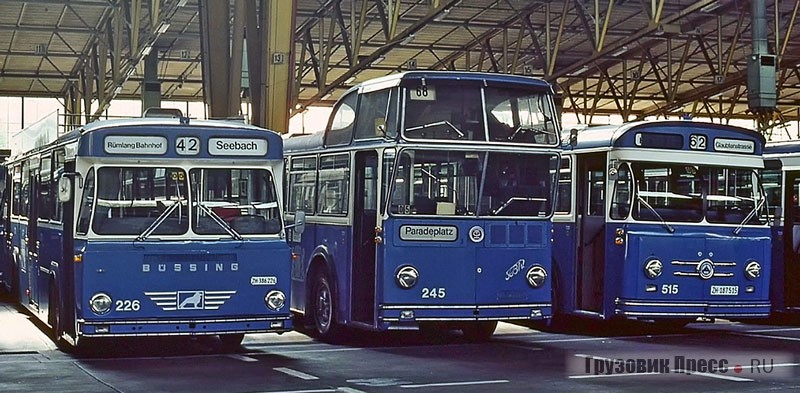 Женевский историк и фотограф Андре Кнёрр застал один из последних FBW/Tüscher Hochlenkbus в автобусном депо VBZ в Цюрихе-Эрликоне в 1982 г. уже без регистрационных номеров. Слева Büssing, справа Saurer – обе машины с кузовами производства завода Schindler Waggon AG