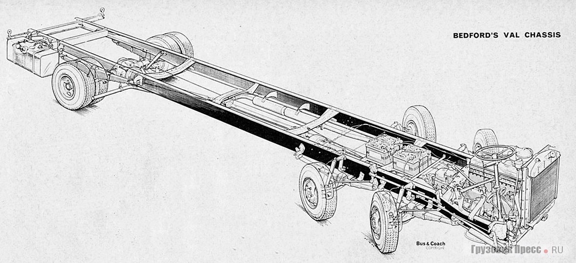 Рама и ходовая часть Bedford VAL с зависимой рессорной подвеской всех колёс для автобуса Duple Viceroy 37