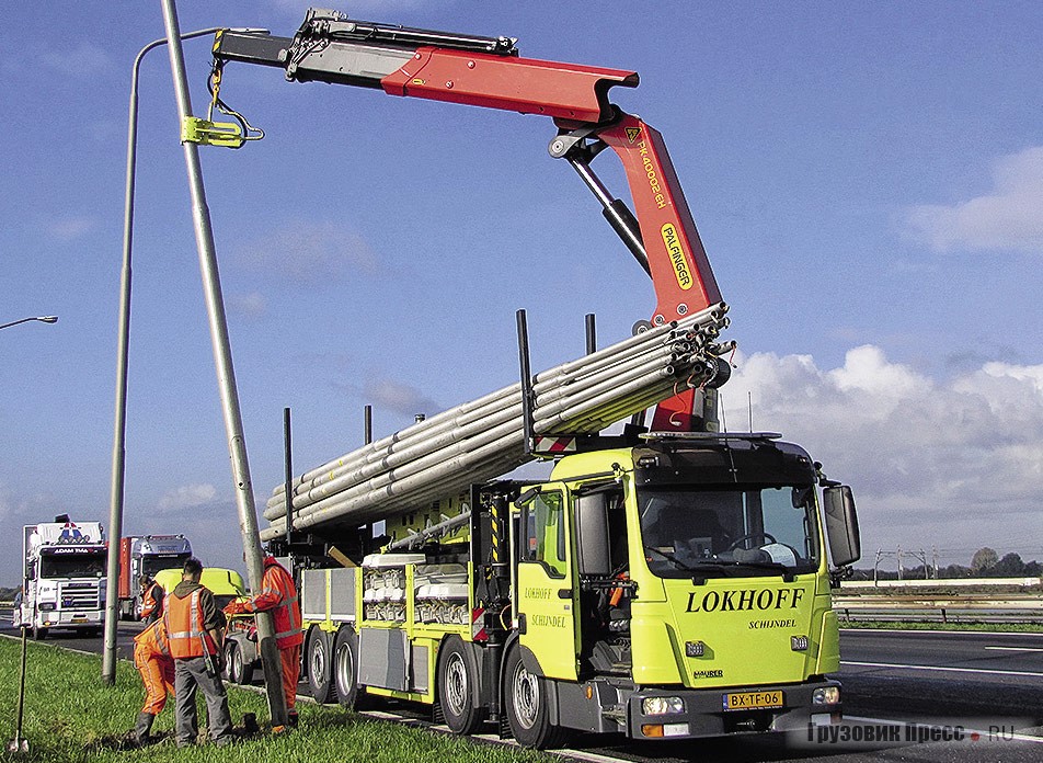 Комплекс транспортировки и установки столбов освещения автомагистралей на шасси TGS шириной 2000 мм