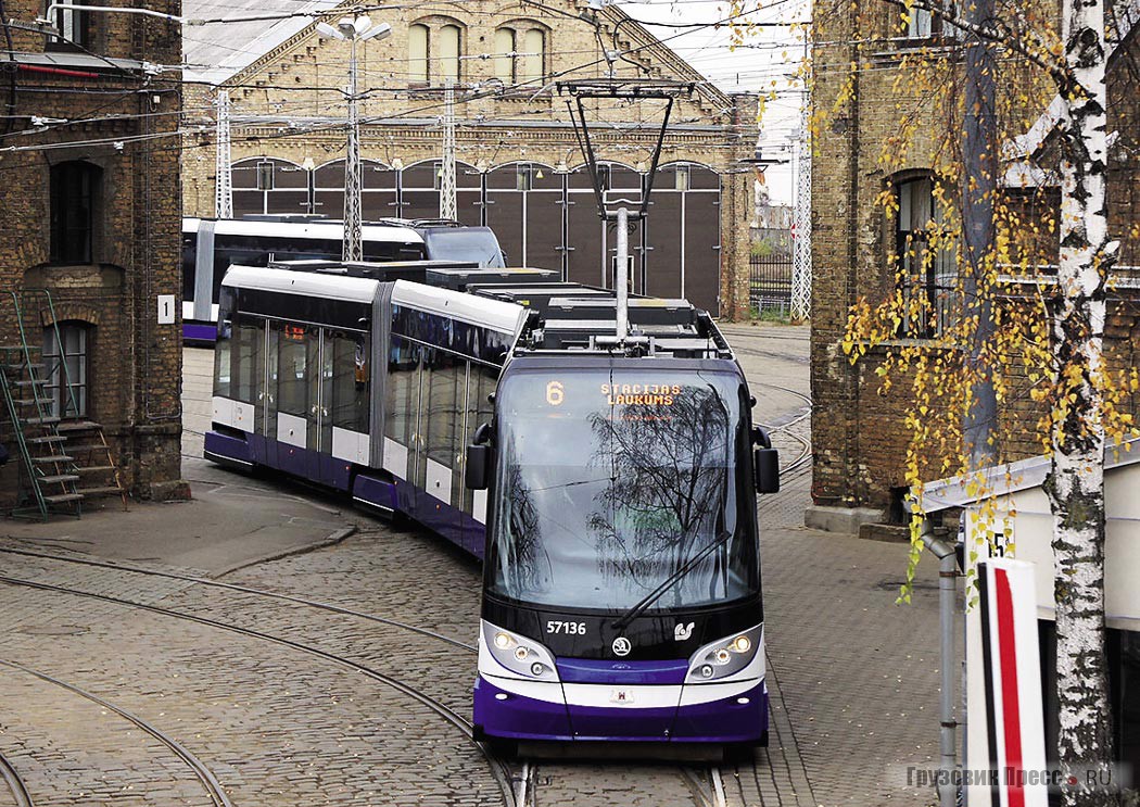 Трамвай Škoda 15T в Риге – три секции, все тележки поворотные и моторные, пол низкий по всей длине вагона
