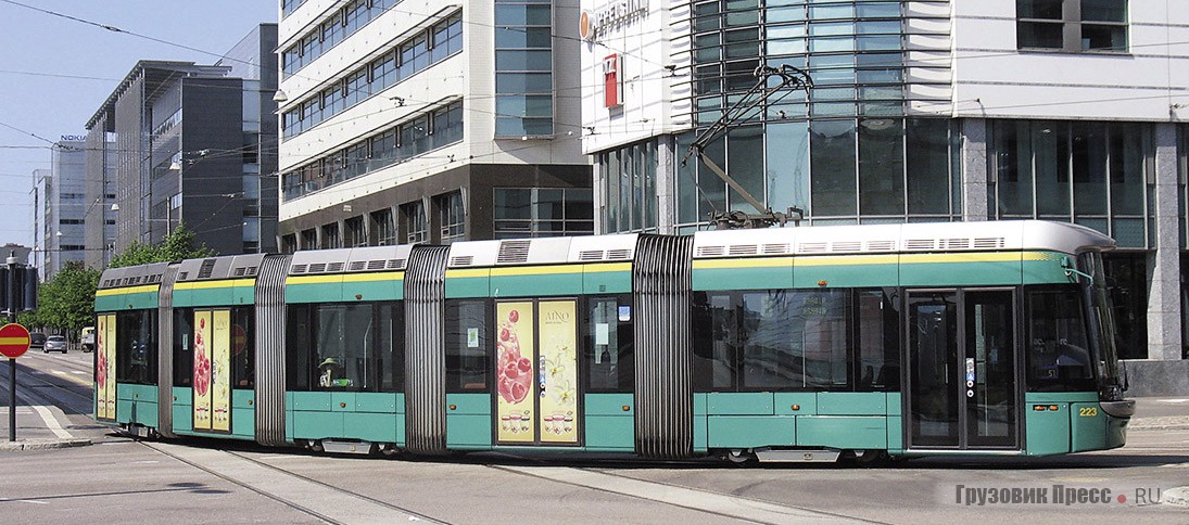 Хельсинкский Variotram: в основе – портальные неповоротные тележки с мотор-колёсами, позволившие не повышать высоту пола в салоне вагона