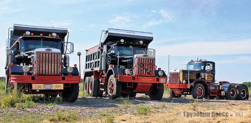 Строительная линейка 1970-х: двухосный самосвал 1974 г. с дизелем Detroit Diesel 6-71, строительный Autocar DC-103 1970 г. с 350-сильным турбодизелем Cummins и тяжёлый тягач Autocar DC-93 1969 г. с 250-сильным дизелем Cummins