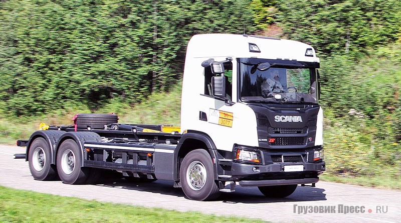 Специальный автомобиль Scania G410 A6x2HA CNG с системой крюкового захвата Palfinger GT 26. Двигатель – OC13 101 410 hp (Euro 6). Коробка передач GRS905R с системой автоматического переключения передач Opticruise