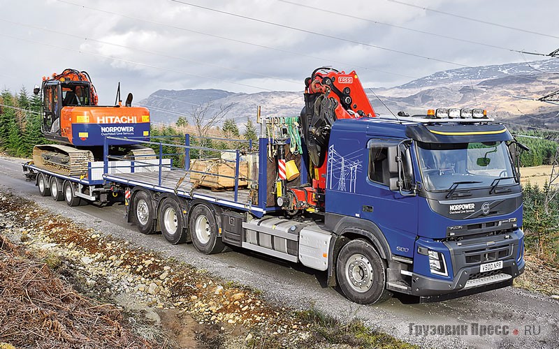 Этот 500-сильный Volvo FMX оснащённый тридемом и КМУ Fassi F660RA является отражением практичности норвежцев, окрестности Лиллехаммера, 2019 г.