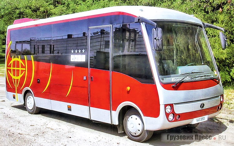 [b]Туристский автобус малого класса БАЗ-3203 «Эдельвейс»[/b] был впервые показан на московском МИМС-2003 и только в 2004 году на Украине. Машина имела несущий кузов и заднее размещение 5,7-литрового дизеля Tata 697. В салоне размещалось 18 комфортабельных пассажирских кресел