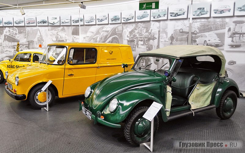 Специальный [b]полицейский кабриолет Volkswagen Typ 18A Hebmüller 1949 года[/b] упрощён настолько, что вместо дверей имел лишь 4 брезентовых полога. В 1948–1949 гг. 489 машин выпустила кузовостроительная Hebmüller, в 1950–1951 гг. Austro-Tatra (203 экз), затем Papler (1951–1952 гг., 200 экз) и Karmann