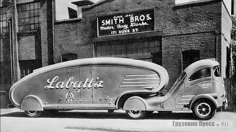 Самый знаменитый автопоезд-пивовоз John Labatt, Ltd. Сконструирован в 1942 г., воплощён в 1947-м