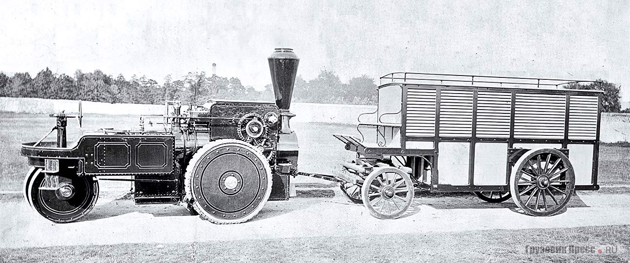 Паровой тягач Burrell-Thomson N° 514 с прицепом-фургоном для перевозки мяса привезли в Россию в рекламных целях в 1871 г.