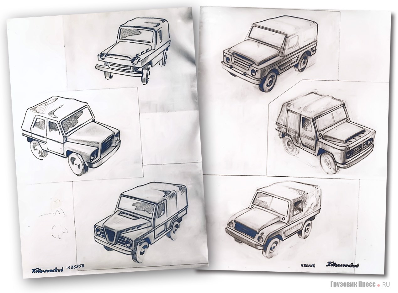 Поисковые эскизы внешнего вида УАЗ-469. Автор: В.С. Кобылинский