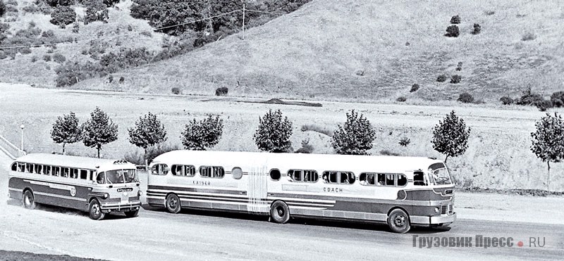 Демонстрационный заезд автобусов компании Santa Fe Trail Transportation Co. для журнала LIFE