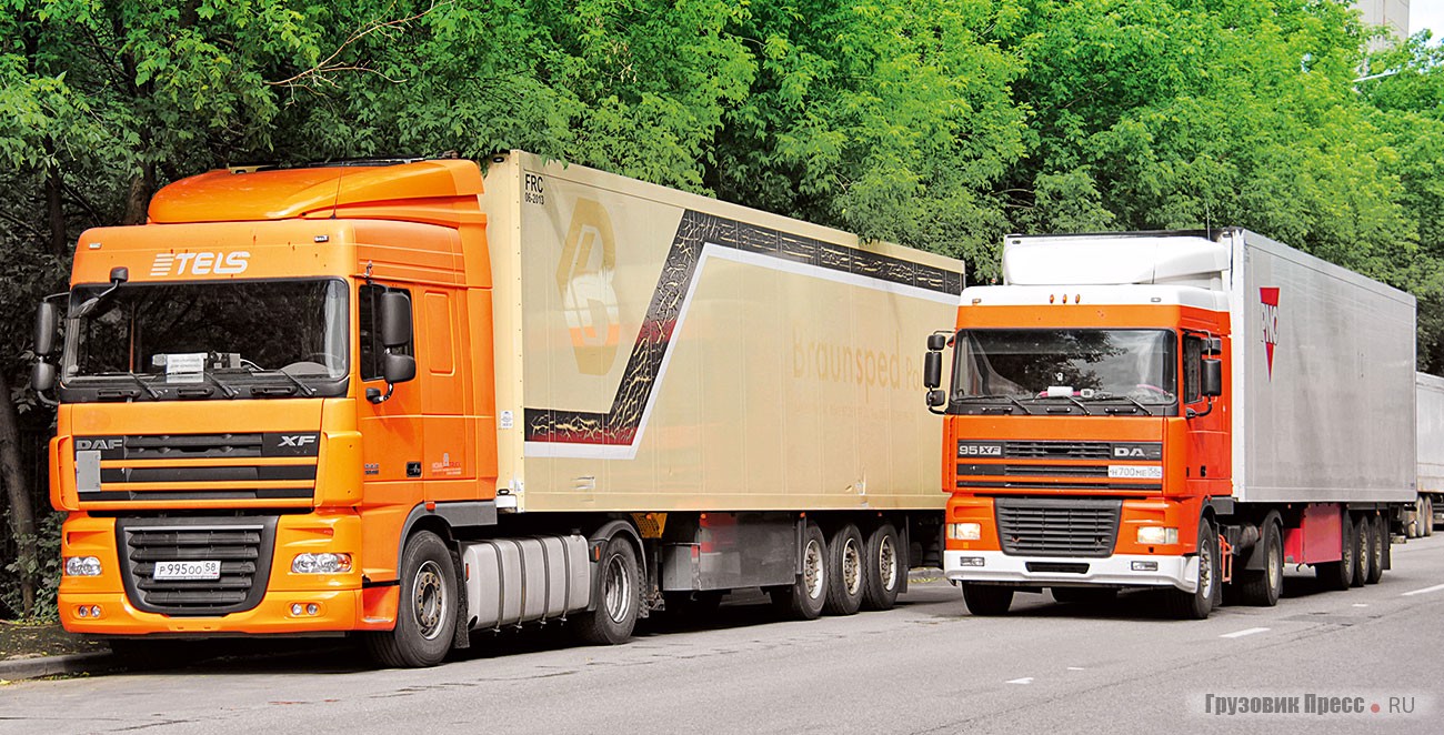 Тягачи разных поколений DAF 105 и DAF 95 имеют сходные черты и всё же заметно отличаются