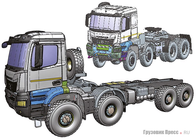 Проработки КАМАЗ-65657 8х8 с односкатной и двускатной ошиновками