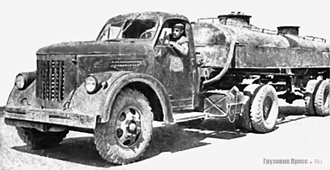 УралЗИС-355М с 4,5-тонным полуприцепом-цистерной конструкции В. Шаповалова из 12-й алма-атинской автобазы, представлявшим собой две установленные на раме друг за другом цистерны. Мост полуприцепа с двухскатной ошиновкой 8,25-20 заимствован от ЗИС-151, передний колёсный диск от ГАЗ-51А, г. Алма-Ата, Казахстан, 1962 г.