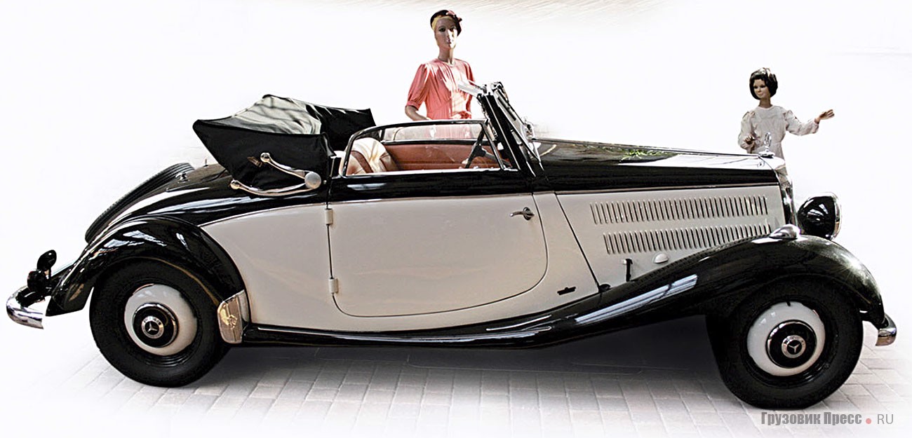Mercedes-Benz 170 V Cabriolet A 1937 г. имел Х-образную раму из труб овального сечения. Его четырехцилиндровый двигатель объемом 1697 см[sup]3[/sup] мощностью 38 л.с. при 3400 мин[sup]–1[/sup], установленный сзади, разгонял автомобиль массой 1150 кг до 108 км/ч. Габариты машины – 4270х1570х1560 мм, колесная база – 2845 мм 