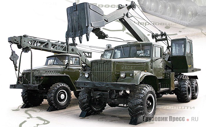 Автокран 8Т-210 на шасси «Урал-375Д» и армейский экскаватор ЭО-305БВ на базе КрАЗ-255 стояли на вооружении инженерных войск СССР в 1970–1990 гг.