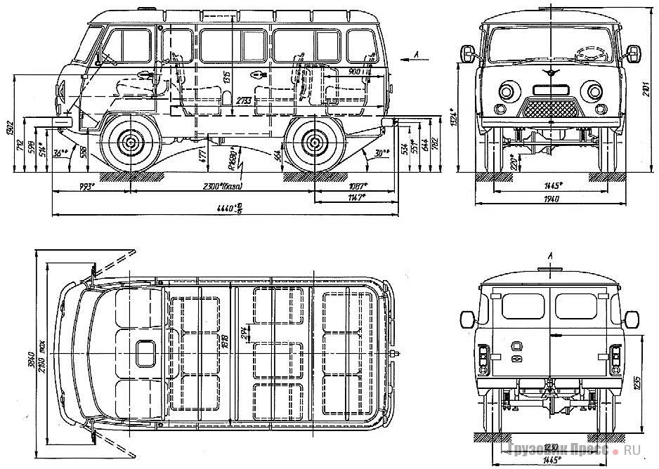 Габаритная схема фургона УАЗ-2206