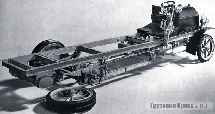 На этом грузовике «Даймлер–Лесснер» 1908 г. стоял 4-цилиндровый мотоp мощностью 35–45 л.с. российской постройки. Но шасси автомобиля было изготовлено на заводе «Daimler» в Мариенфельде, под Берлином. Штампованная железная рама, массивные чугунные колеса со сплошными резиновыми шинами, архаичный привод системы «Рицель» – типичная «даймлеровская« конструкция начала ХХ века