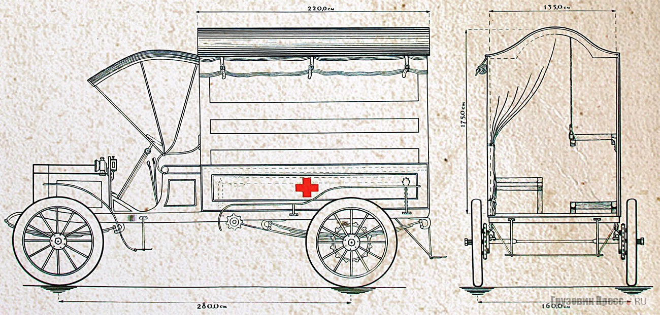 Схема автомобиля шоссейного лазарет-транспорта А.И. Андржеевского. Военно-медицинский музей, ОФ-36059