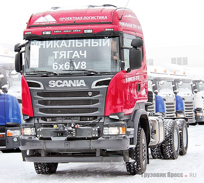 Высота почти 4 м, 6 ведущих колёс, 620 лошадиных сил, 160 т полной массы автопоезда – Scania R620CA6x6EHZ