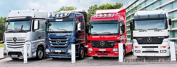 Четыре поколения легендарного Mercedes-Benz Actros, родоначальник, разменявший третий десяток, до сих пор статен и востребован на вторичном рынке, популярен у небогатых перевозчиков