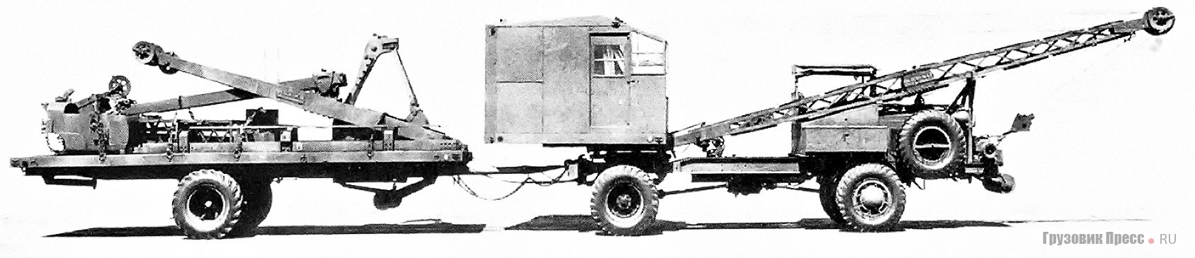 Экскаватор-кран Quick-Way Model E на шасси Coleman G-55A c прицепом Timpte QW-T8. 1941–1943 гг.